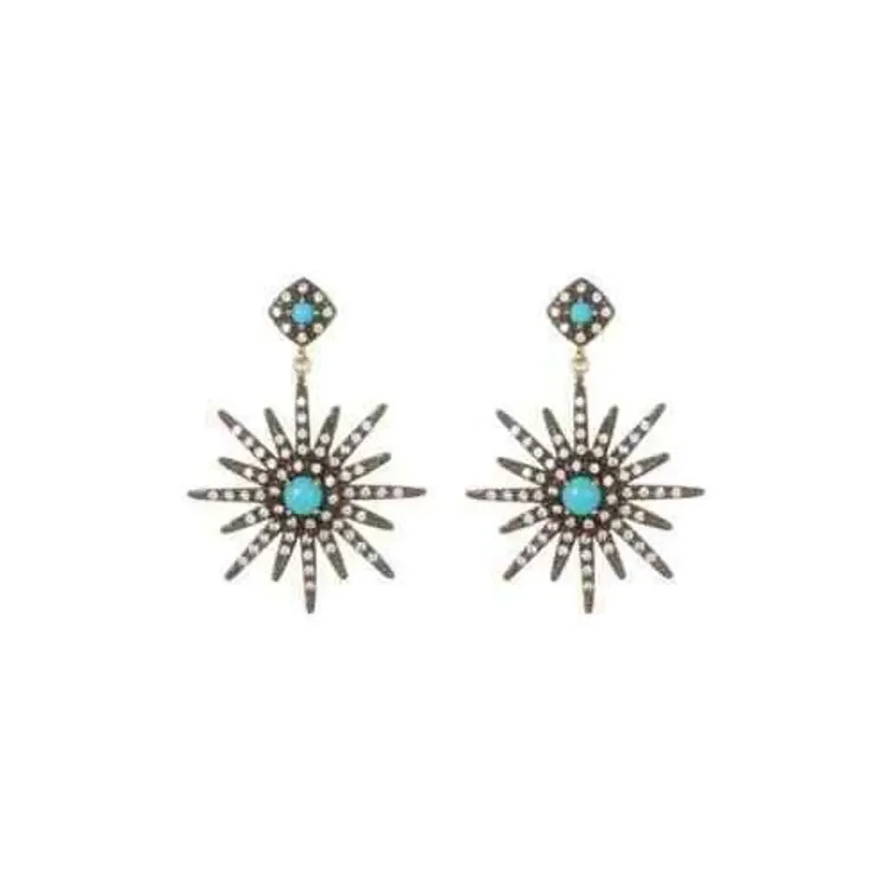 Adornia 14K Yellow Gold Plated Turquoise & Swarovski Crystal Starburst Earrings